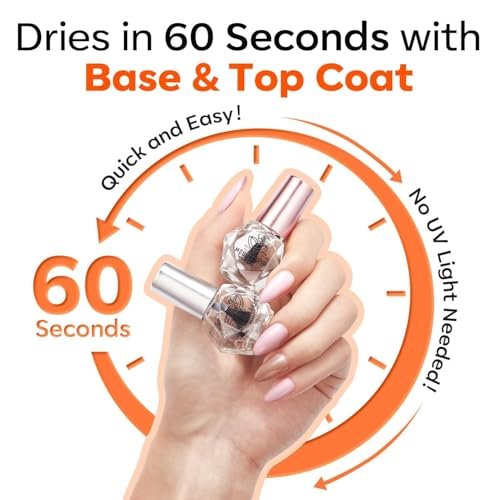 Modelones 2 Pcs No Wipe Top Coat and Base Coat Nail Polish Set - Clear Quick Dry High Shine Long Lasting Glossy Nail Lacquer for Women Nail Art 5 ML - görsel 12