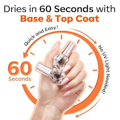 Modelones 2 Pcs No Wipe Top Coat and Base Coat Nail Polish Set - Clear Quick Dry High Shine Long Lasting Glossy Nail Lacquer for Women Nail Art 5 ML