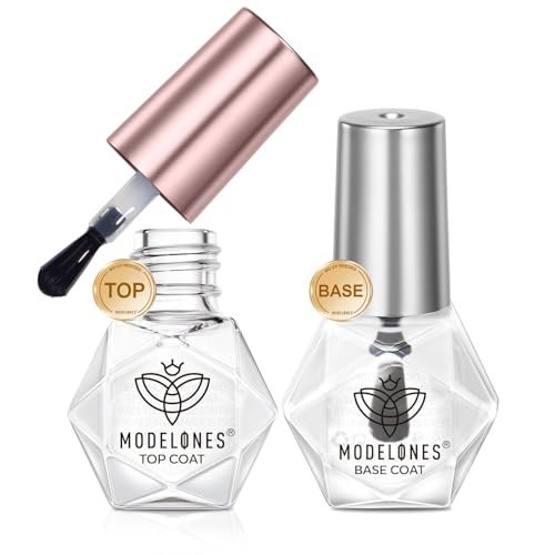 Modelones 2 Pcs No Wipe Top Coat and Base Coat Nail Polish Set - Clear Quick Dry High Shine Long Lasting Glossy Nail Lacquer for Women Nail Art 5 ML - görsel 2