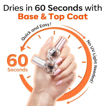 Modelones 2 Pcs No Wipe Top Coat and Base Coat Nail Polish Set - Clear Quick Dry High Shine Long Lasting Glossy Nail Lacquer for Women Nail Art 5 ML