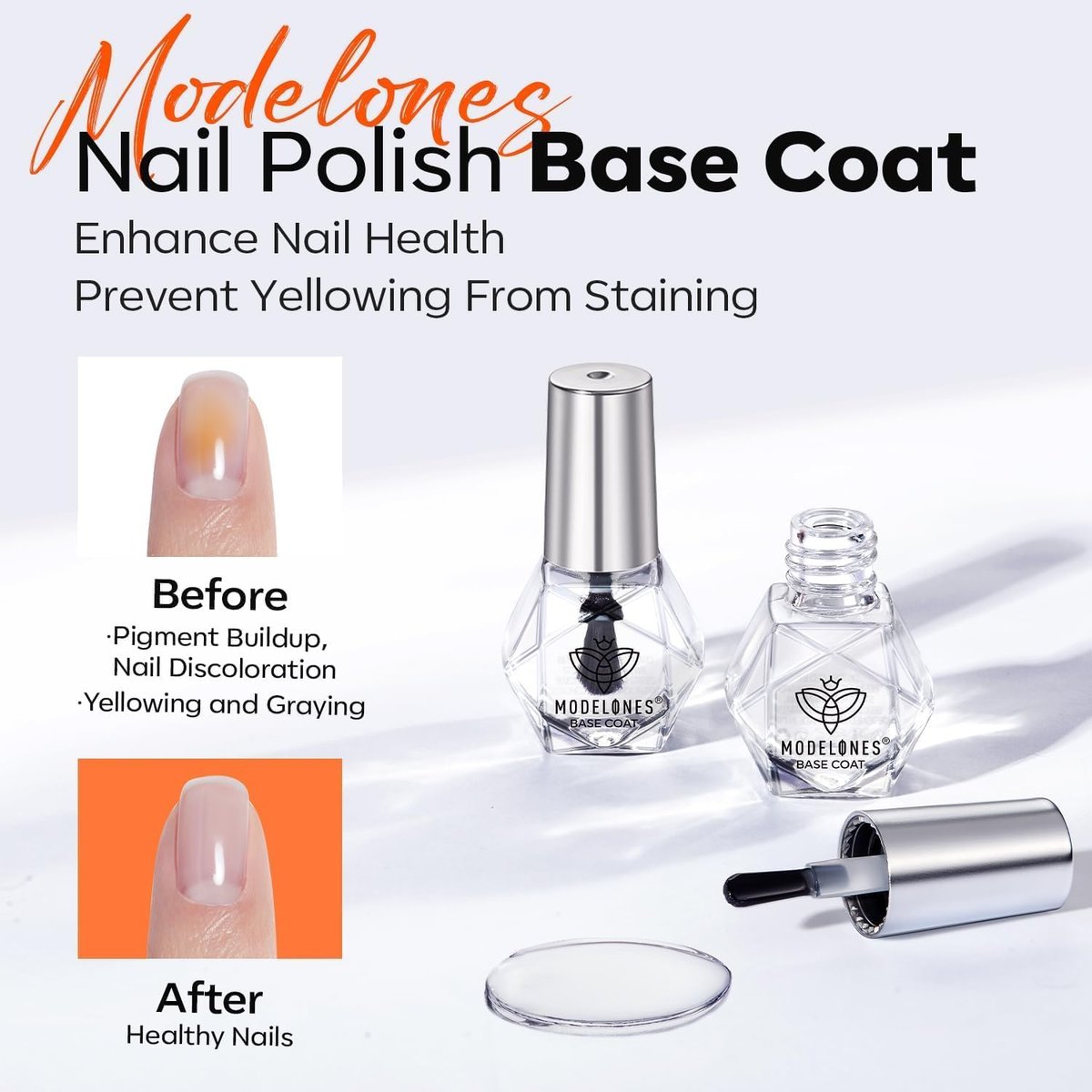 Modelones 2 Pcs No Wipe Top Coat and Base Coat Nail Polish Set - Clear Quick Dry High Shine Long Lasting Glossy Nail Lacquer for Women Nail Art 5 ML - görsel 9