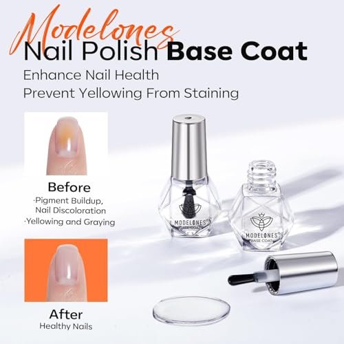 Modelones 2 Pcs No Wipe Top Coat and Base Coat Nail Polish Set - Clear Quick Dry High Shine Long Lasting Glossy Nail Lacquer for Women Nail Art 5 ML - görsel 10