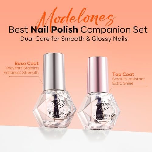 Modelones 2 Pcs No Wipe Top Coat and Base Coat Nail Polish Set - Clear Quick Dry High Shine Long Lasting Glossy Nail Lacquer for Women Nail Art 5 ML - görsel 4