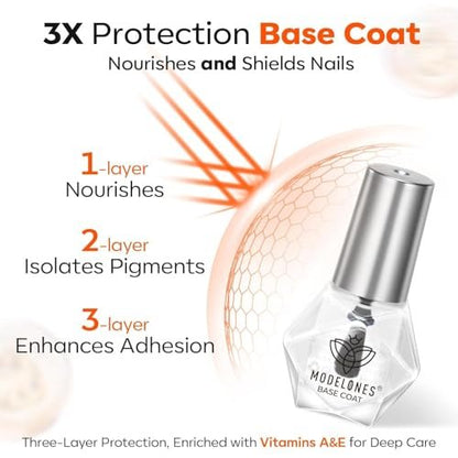 Modelones 2 Pcs No Wipe Top Coat and Base Coat Nail Polish Set - Clear Quick Dry High Shine Long Lasting Glossy Nail Lacquer for Women Nail Art 5 ML