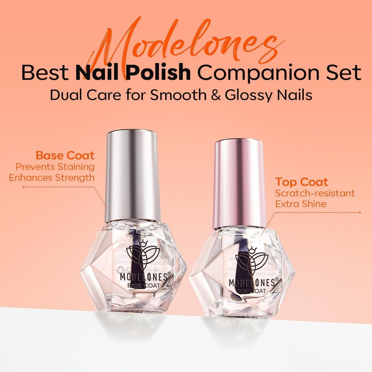 Modelones 2 Pcs No Wipe Top Coat and Base Coat Nail Polish Set - Clear Quick Dry High Shine Long Lasting Glossy Nail Lacquer for Women Nail Art 5 ML - görsel 3