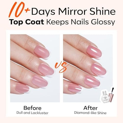 Modelones 2 Pcs No Wipe Top Coat and Base Coat Nail Polish Set - Clear Quick Dry High Shine Long Lasting Glossy Nail Lacquer for Women Nail Art 5 ML