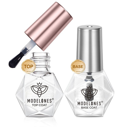 Modelones 2 Pcs No Wipe Top Coat and Base Coat Nail Polish Set - Clear Quick Dry High Shine Long Lasting Glossy Nail Lacquer for Women Nail Art 5 ML