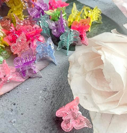 Mini Butterfly Hair Claw Clips 50-Pack - Glitter & Sparkly Colorful Hair Accessories for Girls and Women - Cute Small Tiny Clips