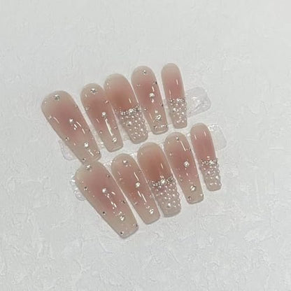 JIEADJIE 100% Handmade Press On Nails - Almond Droplet Shape, Hand Painted Nail Art, Daily Nude Small Size