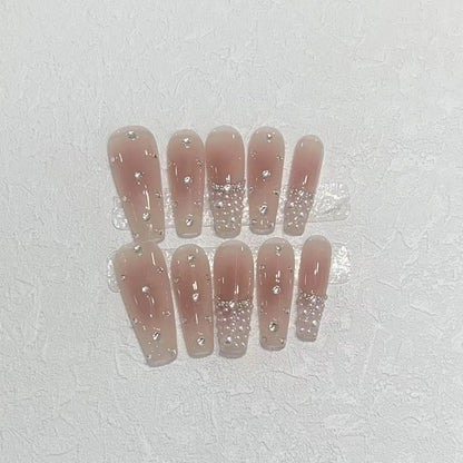 JIEADJIE 100% Handmade Press On Nails - Almond Droplet Shape, Hand Painted Nail Art, Daily Nude Small Size