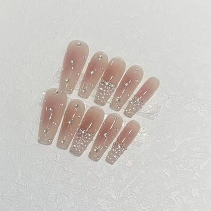 JIEADJIE 100% Handmade Press On Nails - Almond Droplet Shape, Hand Painted Nail Art, Daily Nude Small Size
