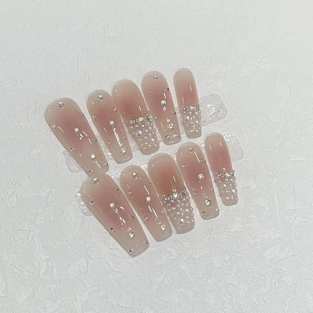 JIEADJIE 100% Handmade Press On Nails - Almond Droplet Shape, Hand Painted Nail Art, Daily Nude Small Size - görsel 5