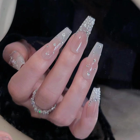 JIEADJIE 100% Handmade Press On Nails - Almond Droplet Shape, Hand Painted Nail Art, Daily Nude Small Size