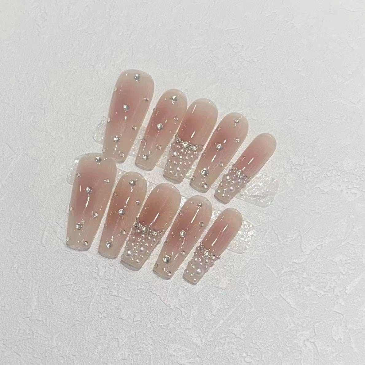 JIEADJIE 100% Handmade Press On Nails - Almond Droplet Shape, Hand Painted Nail Art, Daily Nude Small Size - görsel 7