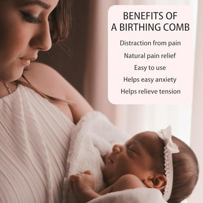 Wooden Labor Comb for Women - Natural Birthing Comb for Pain Relief, Labor and Delivery Essentials with Cloth Bag