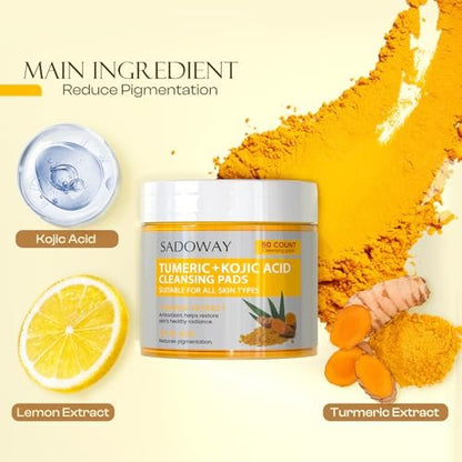 Turmeric Kojic Acid Cleansing Pads - 50 PCS Exfoliating Face Wipes for Balanced Skin Oil