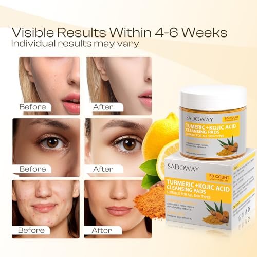 Turmeric Kojic Acid Cleansing Pads - 50 PCS Exfoliating Face Wipes for Balanced Skin Oil - görsel 12