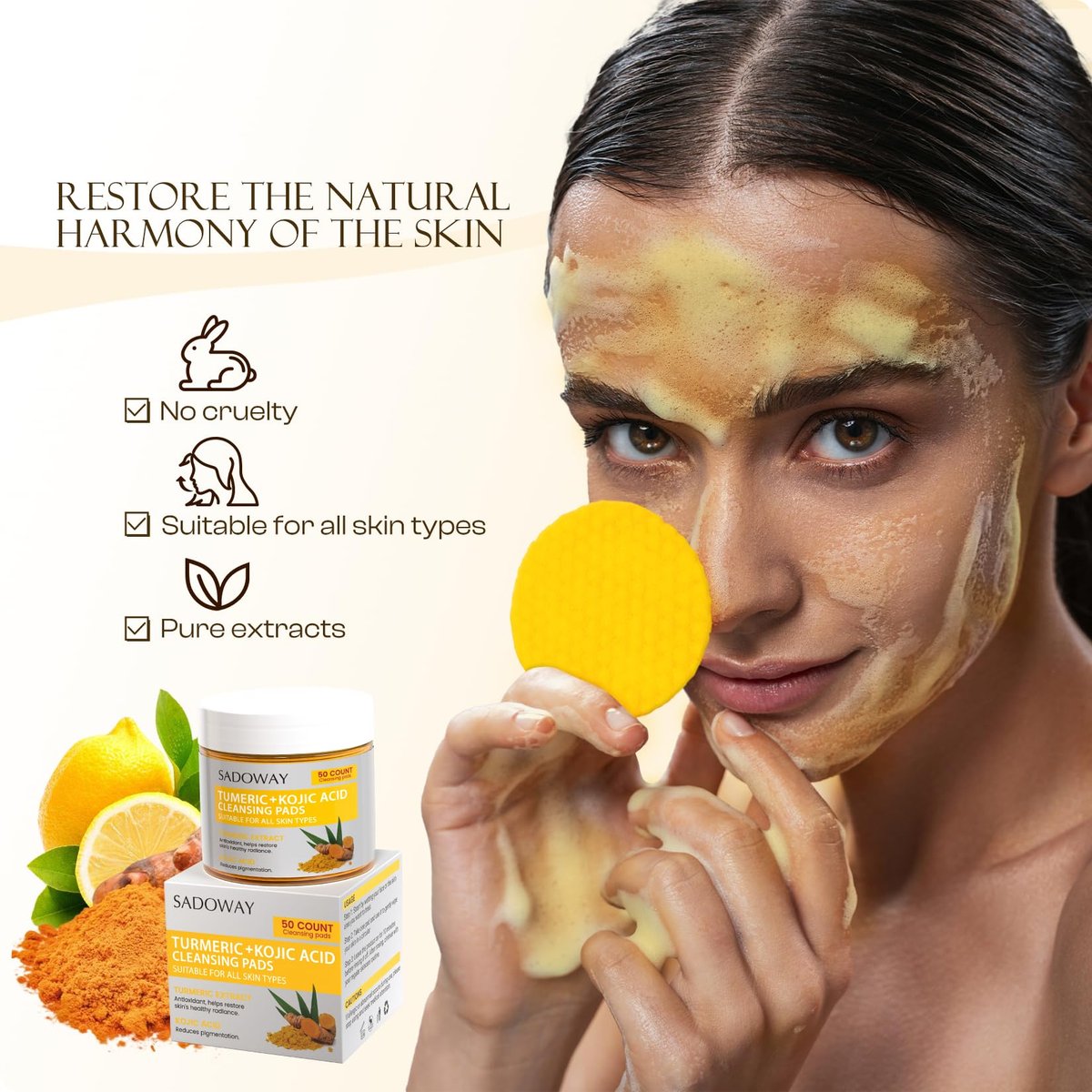 Turmeric Kojic Acid Cleansing Pads - 50 PCS Exfoliating Face Wipes for Balanced Skin Oil - görsel 7