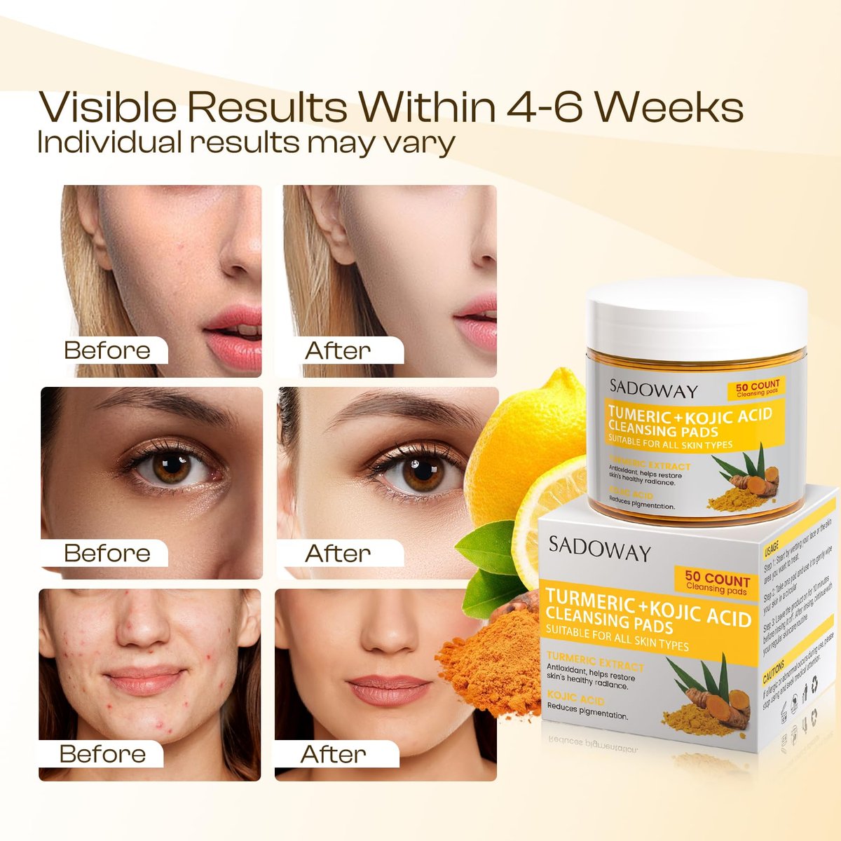 Turmeric Kojic Acid Cleansing Pads - 50 PCS Exfoliating Face Wipes for Balanced Skin Oil - görsel 11
