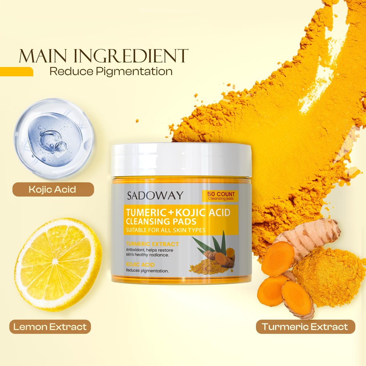 Turmeric Kojic Acid Cleansing Pads - 50 PCS Exfoliating Face Wipes for Balanced Skin Oil - görsel 3