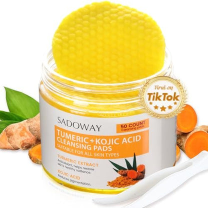 Turmeric Kojic Acid Cleansing Pads - 50 PCS Exfoliating Face Wipes for Balanced Skin Oil