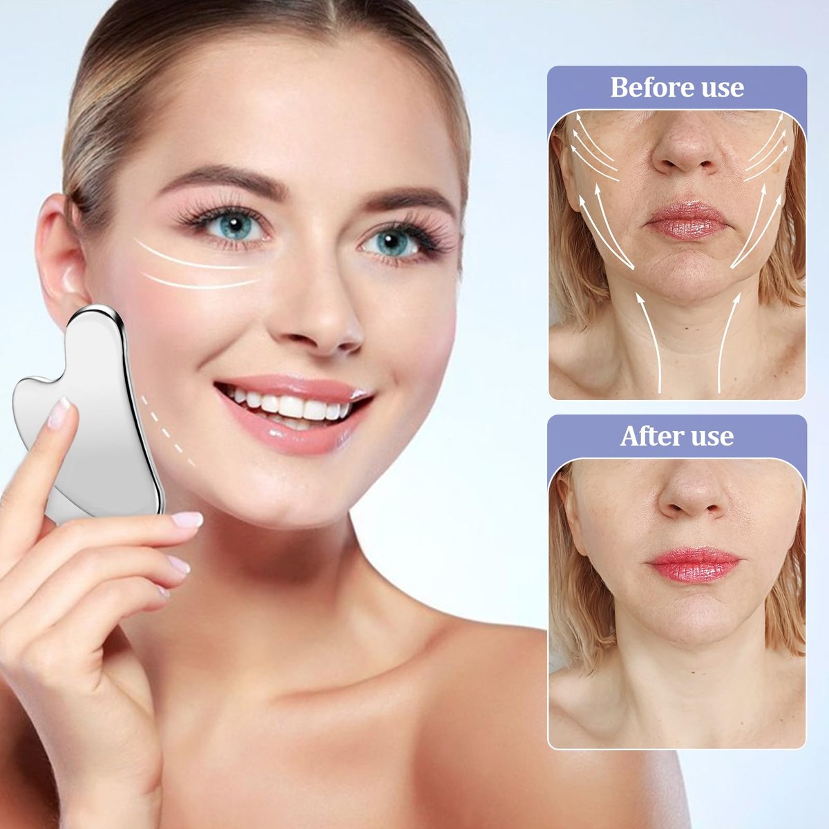 heqxwl 2-Pack Stainless Steel Facial Tool for Jawline Sculpting & Lymphatic Drainage Massage - görsel 7