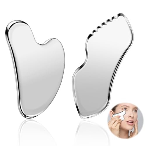 heqxwl 2-Pack Stainless Steel Facial Tool for Jawline Sculpting & Lymphatic Drainage Massage - görsel 2