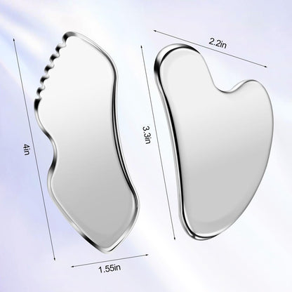 heqxwl 2-Pack Stainless Steel Facial Tool for Jawline Sculpting & Lymphatic Drainage Massage