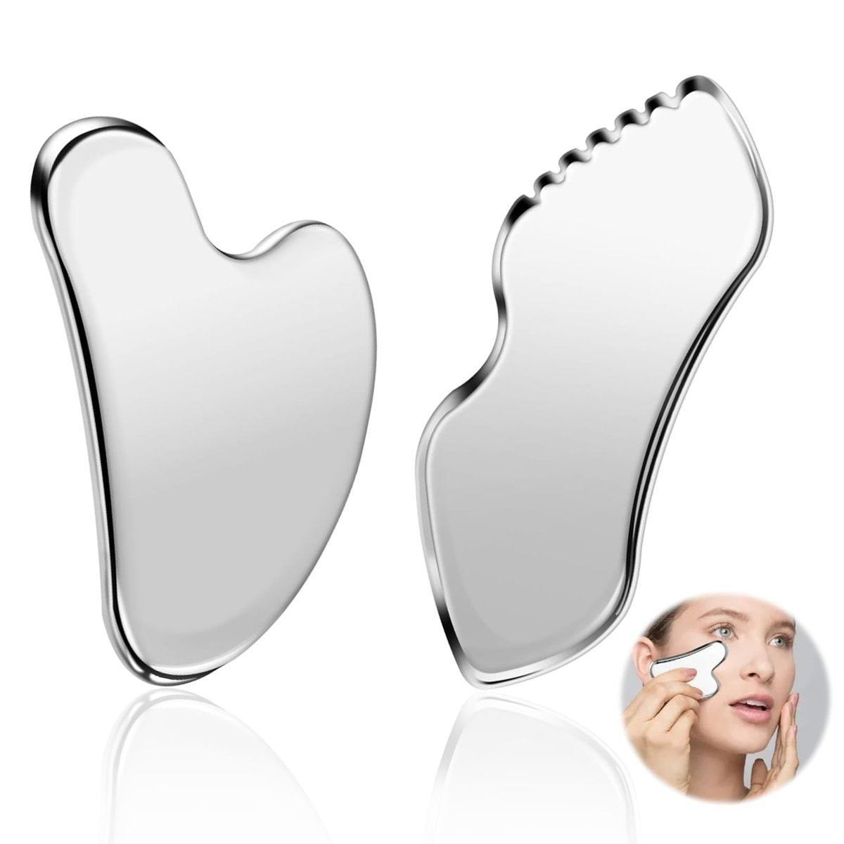 heqxwl 2-Pack Stainless Steel Facial Tool for Jawline Sculpting & Lymphatic Drainage Massage - görsel 1