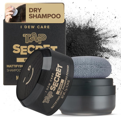 I DEW CARE Biotin Clarifying Dry Shampoo - Tap Secret Black | Strengthening & Volumizing, Powder Type, Refillable, Travel Size, Non-aerosol, for Brunette Hair, Korean Ginseng, 0.24 Oz Avelisse