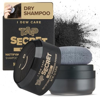 I DEW CARE Biotin Clarifying Dry Shampoo - Tap Secret Black | Strengthening & Volumizing, Powder Type, Refillable, Travel Size, Non-aerosol, for Brunette Hair, Korean Ginseng, 0.24 Oz Avelisse