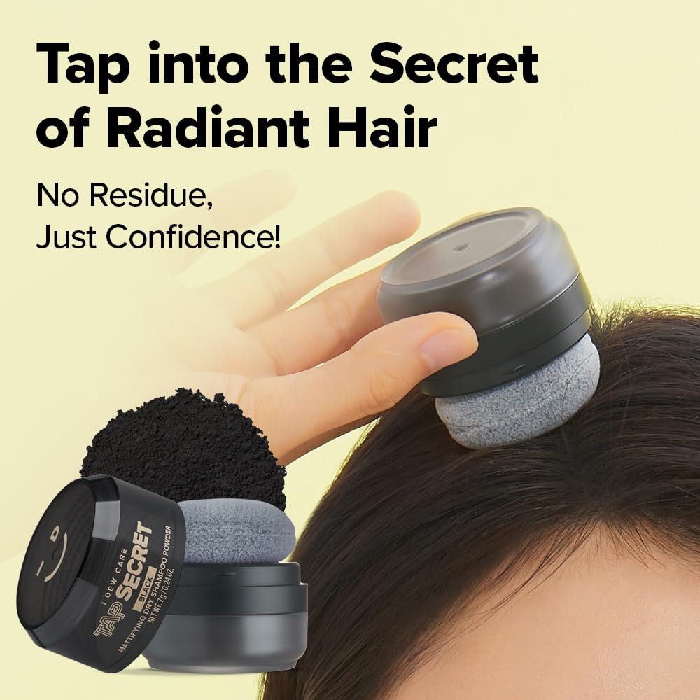 I DEW CARE Biotin Clarifying Dry Shampoo - Tap Secret Black | Strengthening & Volumizing, Powder Type, Refillable, Travel Size, Non-aerosol, for Brunette Hair, Korean Ginseng, 0.24 Oz Avelisse