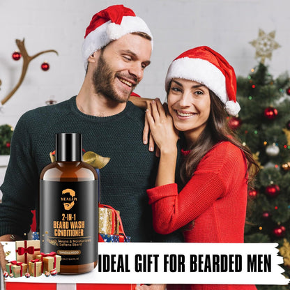 YEALIR 2-in-1 Beard Wash and Conditioner – Cleanse, Hydrate & Soften Dry, Coarse Beard – Sandalwood Scent, 8.45 oz