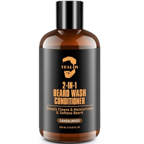 YEALIR 2-in-1 Beard Wash and Conditioner – Cleanse, Hydrate & Soften Dry, Coarse Beard – Sandalwood Scent, 8.45 oz - görsel 2