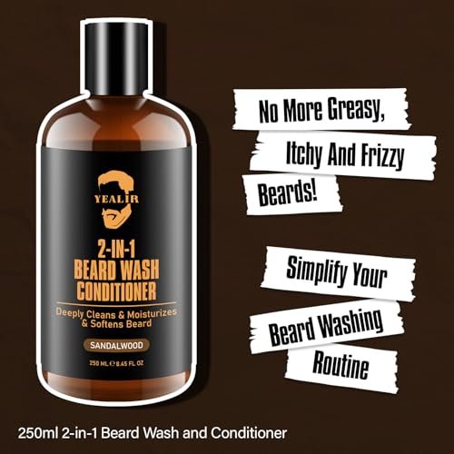 YEALIR 2-in-1 Beard Wash and Conditioner – Cleanse, Hydrate & Soften Dry, Coarse Beard – Sandalwood Scent, 8.45 oz - görsel 8