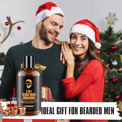 YEALIR 2-in-1 Beard Wash and Conditioner – Cleanse, Hydrate & Soften Dry, Coarse Beard – Sandalwood Scent, 8.45 oz