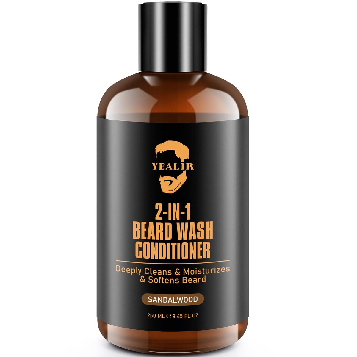 YEALIR 2-in-1 Beard Wash and Conditioner – Cleanse, Hydrate & Soften Dry, Coarse Beard – Sandalwood Scent, 8.45 oz - görsel 1