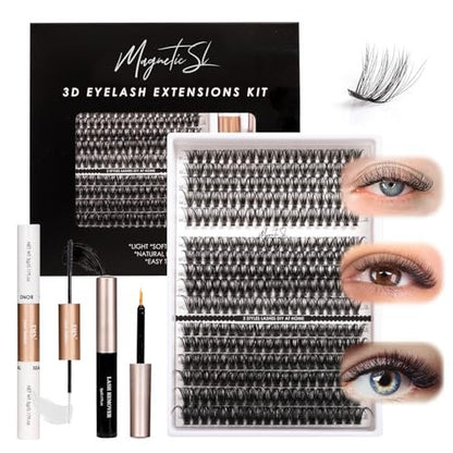 DIY Lash Extensions Kit 320pcs Individual Lashes Clusters 40D 50D 100D with Applicator, Bond & Seal, Remover – Mix 11-20mm (40D+50D+100D Kit)
