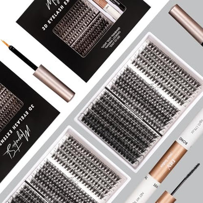 DIY Lash Extensions Kit 320pcs Individual Lashes Clusters 40D 50D 100D with Applicator, Bond & Seal, Remover – Mix 11-20mm (40D+50D+100D Kit)