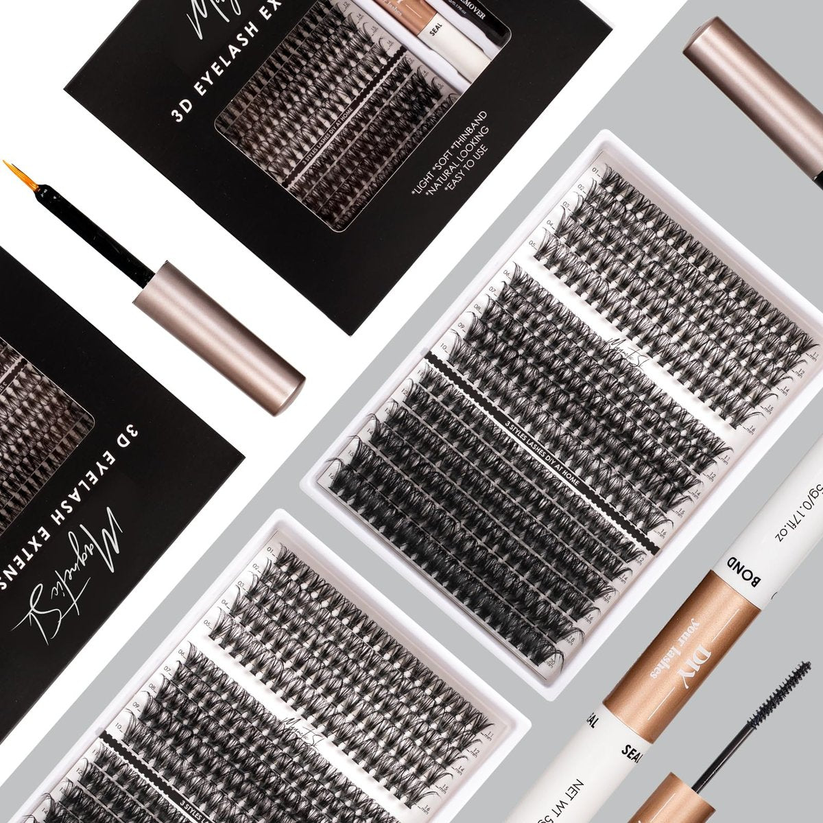 DIY Lash Extensions Kit 320pcs Individual Lashes Clusters 40D 50D 100D with Applicator, Bond & Seal, Remover – Mix 11-20mm (40D+50D+100D Kit) - görsel 9