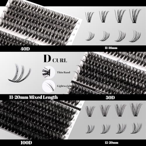 DIY Lash Extensions Kit 320pcs Individual Lashes Clusters 40D 50D 100D with Applicator, Bond & Seal, Remover – Mix 11-20mm (40D+50D+100D Kit) - görsel 4