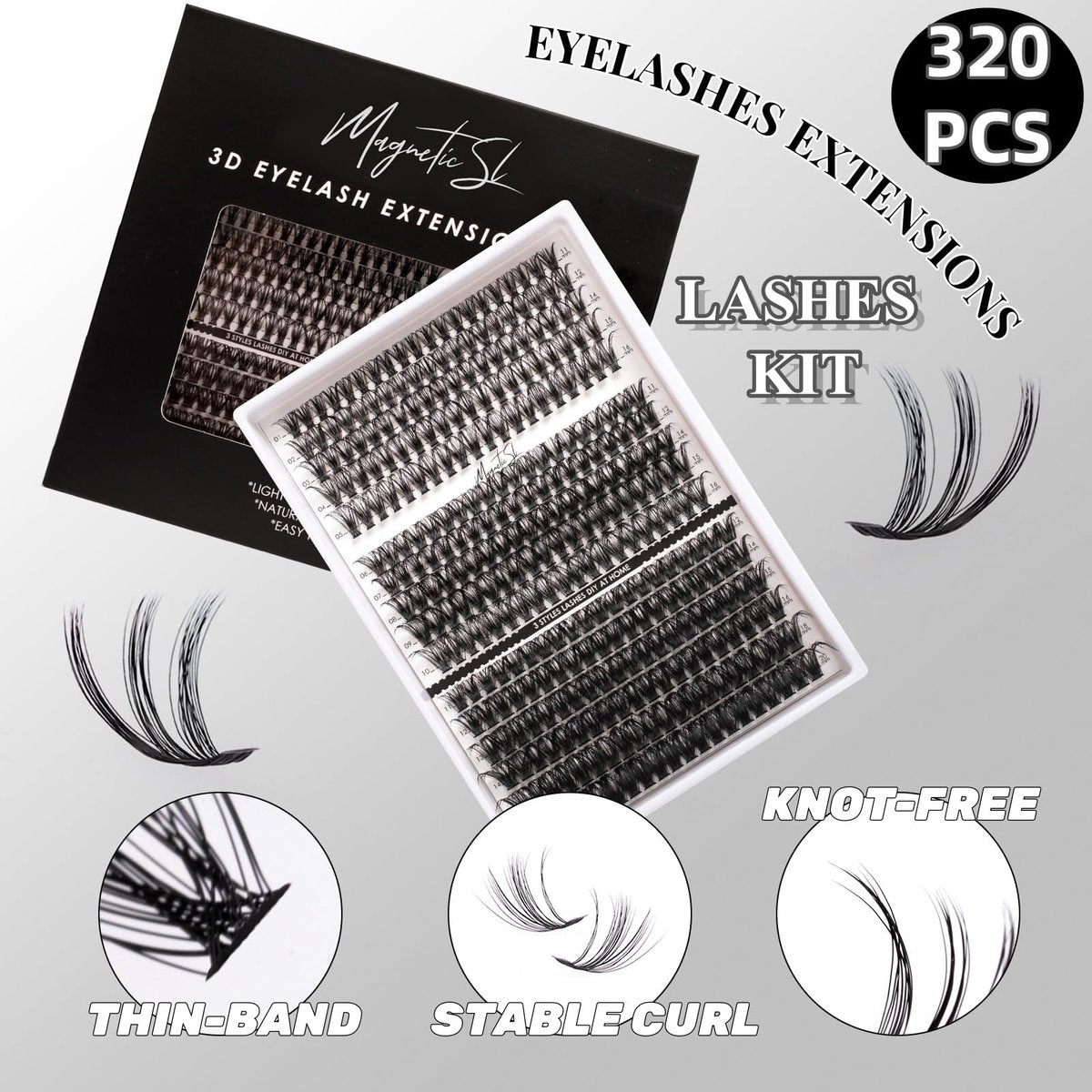 DIY Lash Extensions Kit 320pcs Individual Lashes Clusters 40D 50D 100D with Applicator, Bond & Seal, Remover – Mix 11-20mm (40D+50D+100D Kit) - görsel 5