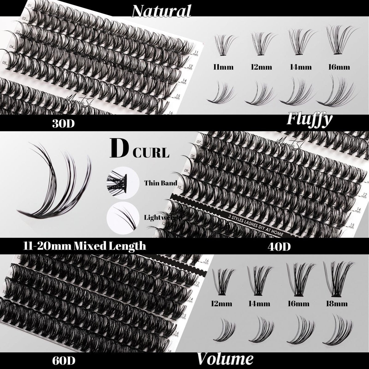 DIY Lash Extensions Kit 320pcs Individual Lashes Clusters 30D 40D 60D with Applicator, Lash Bond & Seal, and Remover - Mix 11-20mm (30D+40D+60D Kit) Avelisse