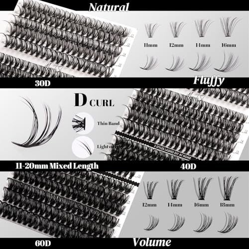 DIY Lash Extensions Kit 320pcs Individual Lashes Clusters 30D 40D 60D with Applicator, Lash Bond & Seal, and Remover - Mix 11-20mm (30D+40D+60D Kit) Avelisse