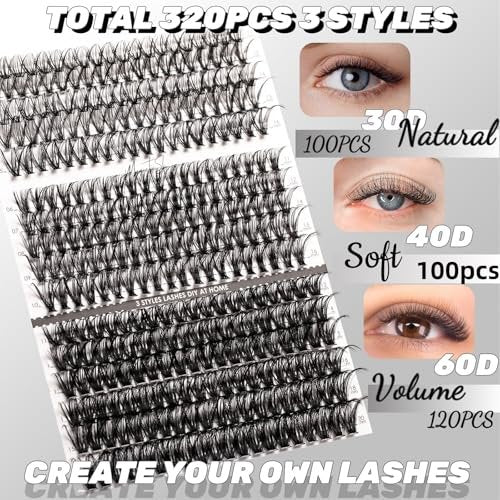 DIY Lash Extensions Kit 320pcs Individual Lashes Clusters 30D 40D 60D with Applicator, Lash Bond & Seal, and Remover - Mix 11-20mm (30D+40D+60D Kit) Avelisse