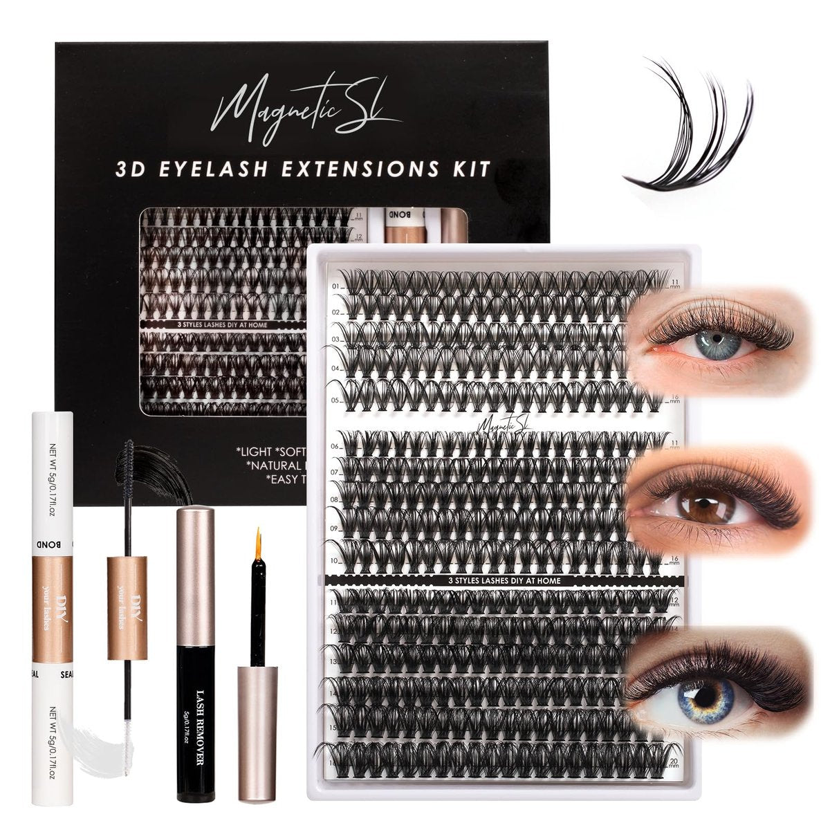 DIY Lash Extensions Kit 320pcs Individual Lashes Clusters 30D 40D 60D with Applicator, Lash Bond & Seal, and Remover - Mix 11-20mm (30D+40D+60D Kit) Avelisse