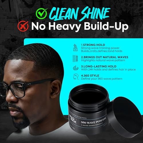 NIZORICK Men's 360 Wave Pomade 150g – Water-Based, Non-Greasy Strong Hold for Layered Waves Avelisse