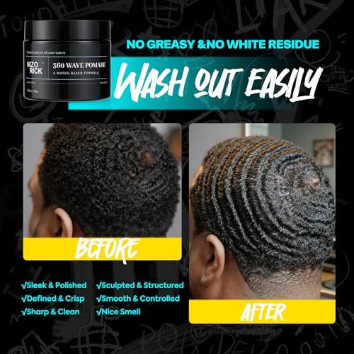NIZORICK Men's 360 Wave Pomade 150g – Water-Based, Non-Greasy Strong Hold for Layered Waves Avelisse