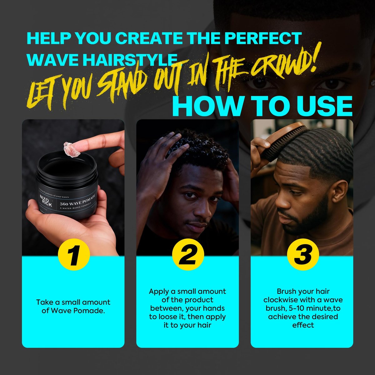 NIZORICK Men's 360 Wave Pomade 150g – Water-Based, Non-Greasy Strong Hold for Layered Waves Avelisse