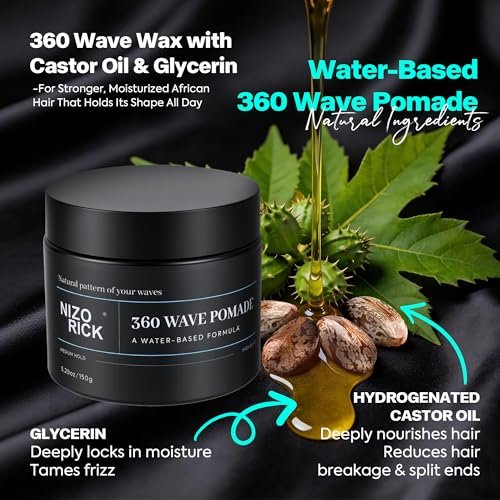 NIZORICK Men's 360 Wave Pomade 150g – Water-Based, Non-Greasy Strong Hold for Layered Waves Avelisse